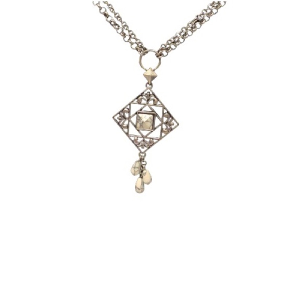 Jim Shore 16” long Silver Tone Necklace with Howlite Stones. NWT